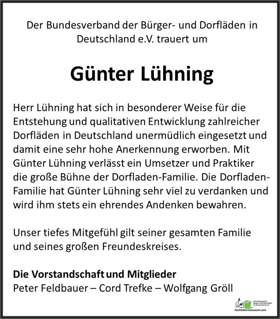 Trauer um Günter Lühning